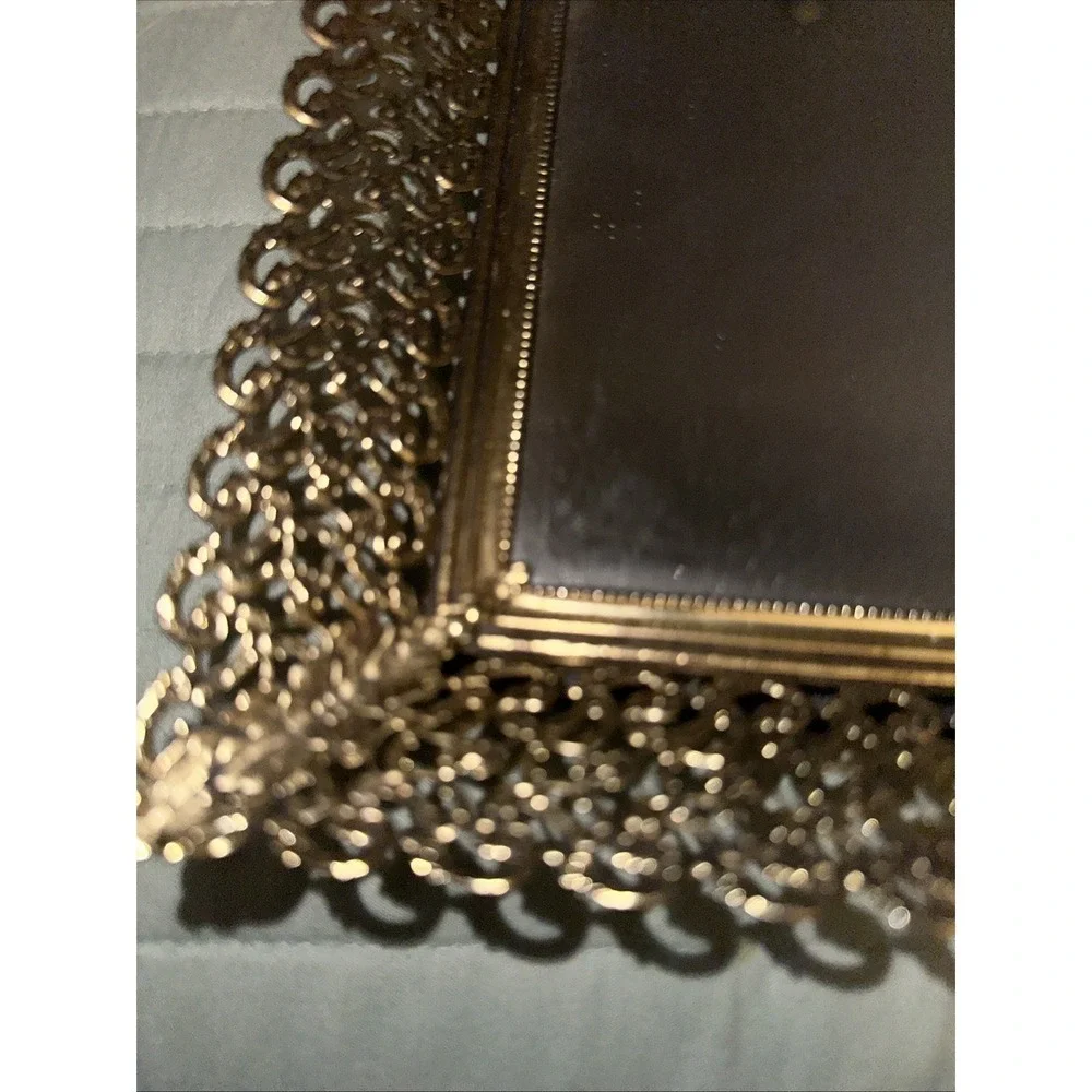 Vtg Filigree  Gold  Vanity Dresser Mirror Rectangle Stunning
